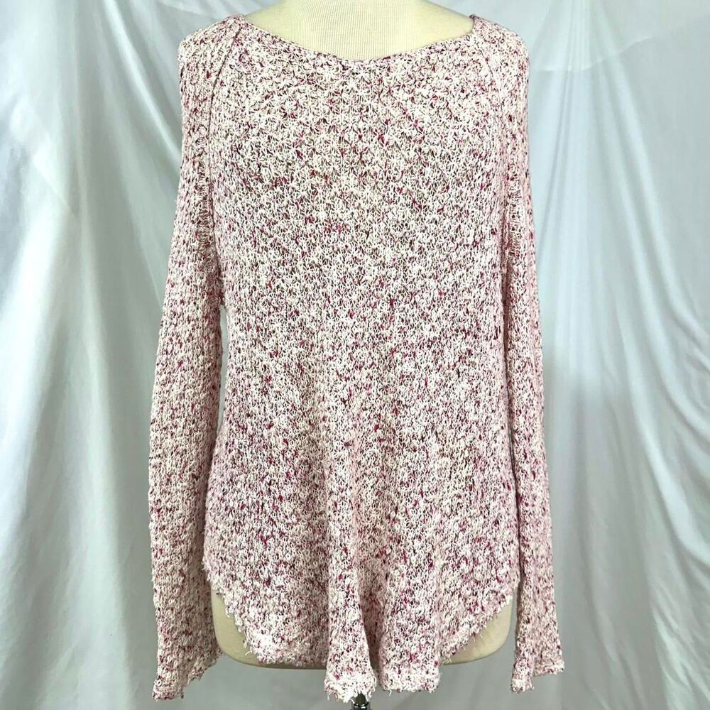 FREE PEOPLE Marled Pink White Textured Loose Knit  Swing Sweater Women XS Beachy